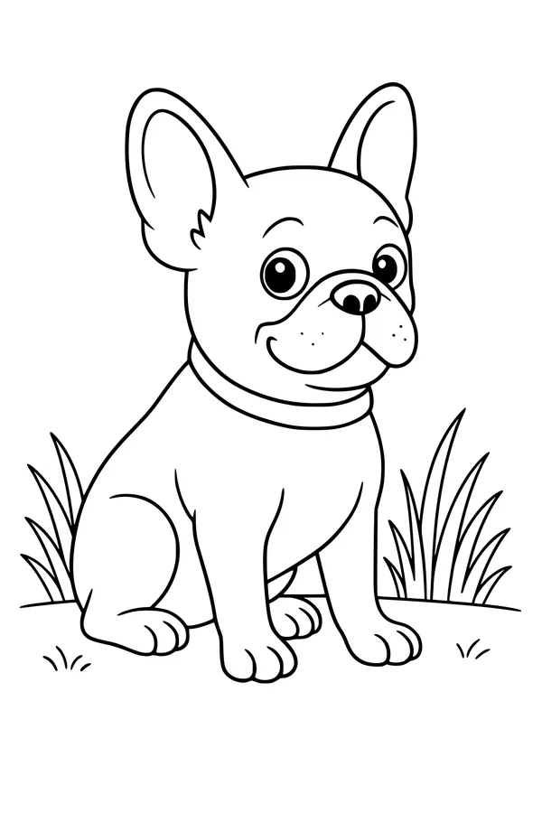 Free Dog Coloring Page - Big-Eared Puppy Sitting in Grass (Printable PDF)