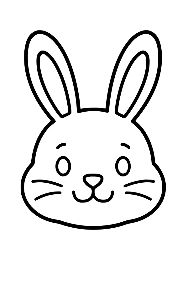 Free Bunny Coloring Page - Smiling Big-Eared Bunny Face (Printable PDF)