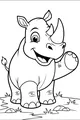 Free Rhinoceros Coloring Page - Smiling Rhino Waving on Grassland (Printable PDF)
