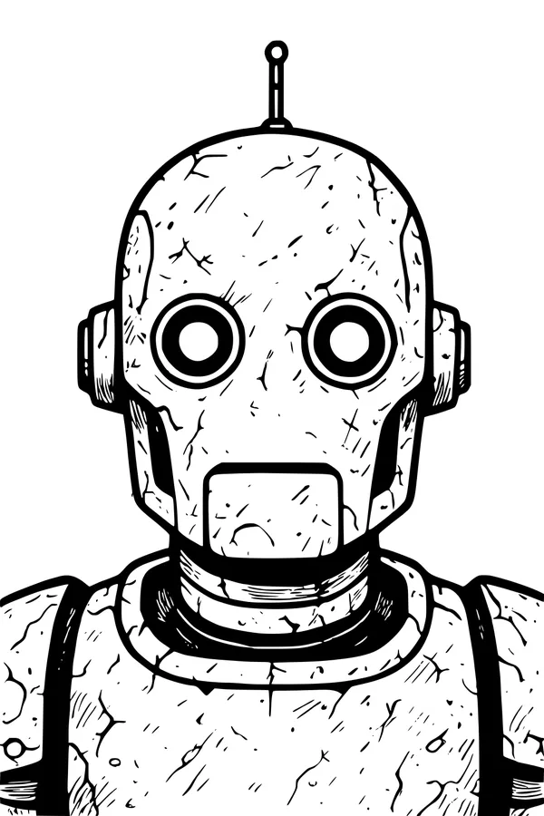 Free Robot Coloring Page - Rusty Android Portrait With Antenna (Printable PDF)