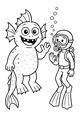 Free Sea Monster Coloring Page - Friendly Kraken With Scuba Diver (Printable PDF)