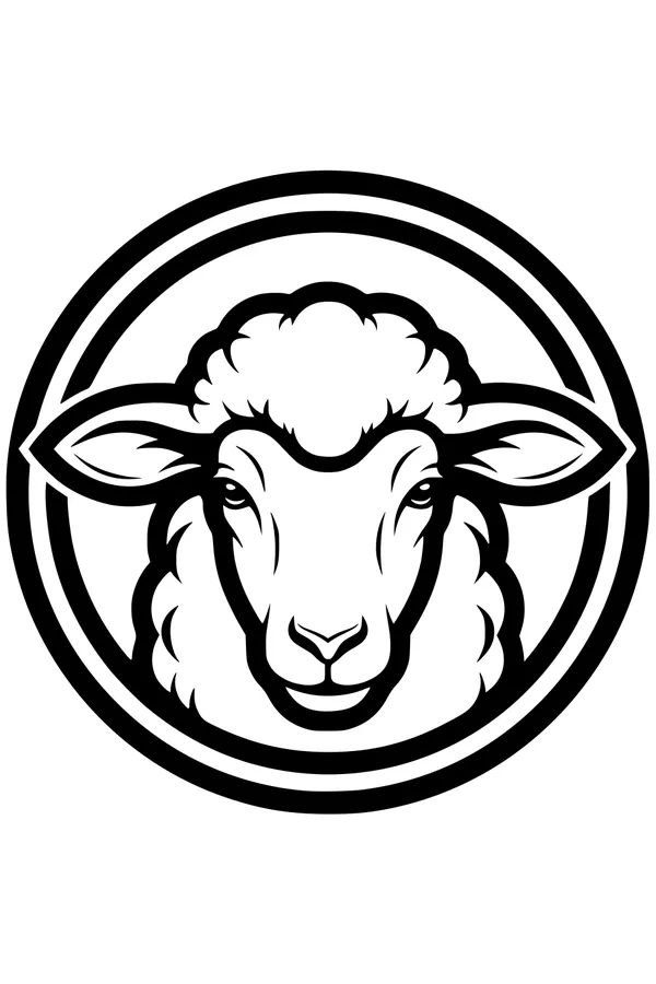 Free Sheep Coloring Page - Woolly Sheep Head in Circle Frame (Printable PDF)
