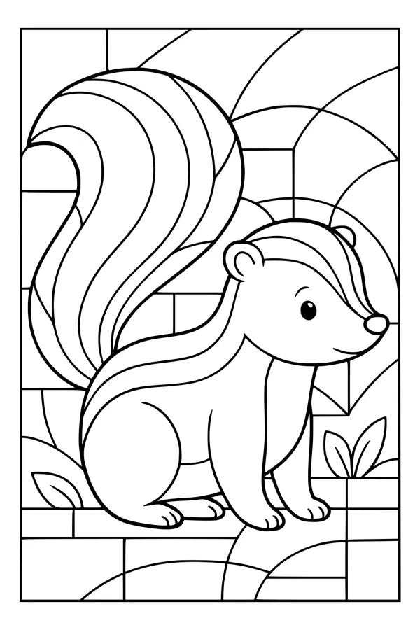 Free Skunk Coloring Page - Cute Stripey Skunk in Garden (Printable PDF)