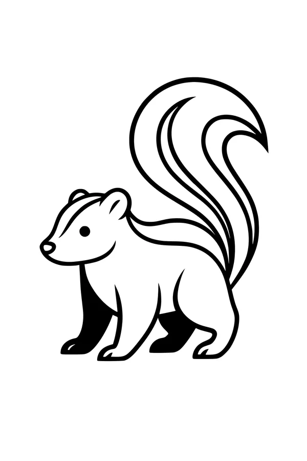 Free Skunk Coloring Page - Cute Cartoon With Fluffy Striped Tail (Printable PDF)
