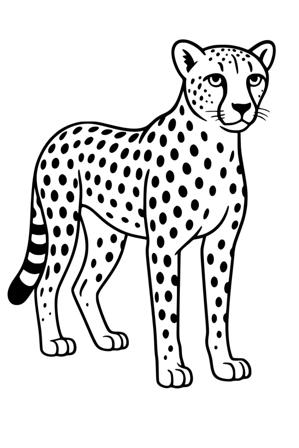 Free Cheetah Coloring Page - Spotted Cartoon Big Cat (Printable PDF)
