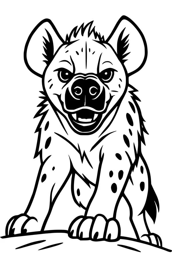 Free Hyena Coloring Page - Spotted Cartoon Hyena on a Rock (Printable PDF)