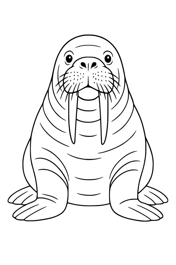 Free Walrus Coloring Page - Big Tusks and Whiskery Face (Printable PDF)