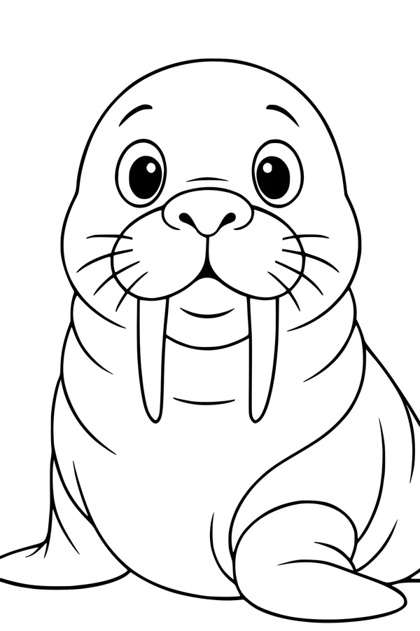 Free Walrus Coloring Page - Cute Cartoon With Big Tusks (Printable PDF)