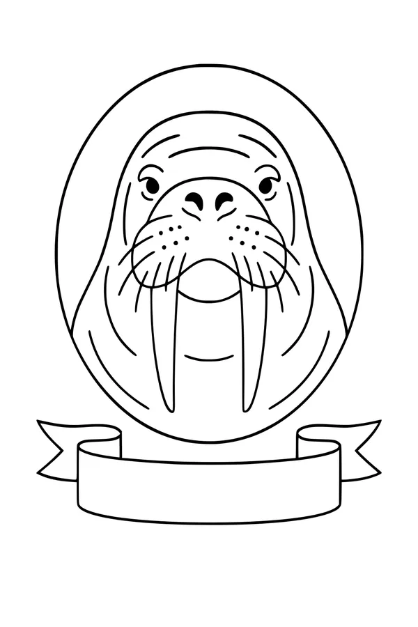 Free Walrus Coloring Page - Cute Walrus Face With Banner (Printable PDF)