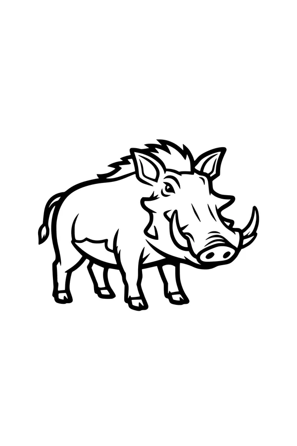 Free Warthog Coloring Page - Funny Cartoon Warthog with Spiky Hair (Printable PDF)