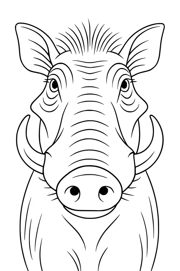 Free Warthog Coloring Page - Funny Tusky Face Close-Up (Printable PDF)