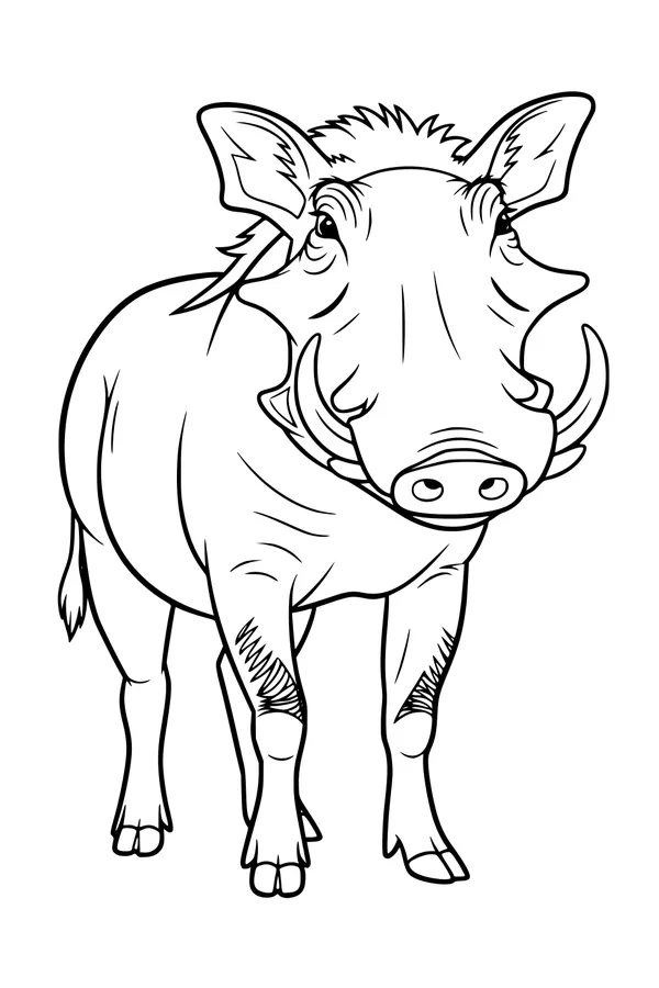 Free Warthog Coloring Page - Forward-Facing Tusks and Mane (Printable PDF)