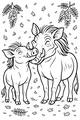 Free Warthog Coloring Page - Parent And Baby Snuggling In Spring (Printable PDF)