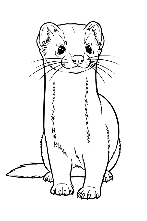 Free Weasel Coloring Page - Watchful Weasel With Bushy Tail (Printable PDF)