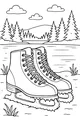 Free Christmas Ice Skates Coloring Page - Frozen Lakeside Winter Scene (Printable PDF)