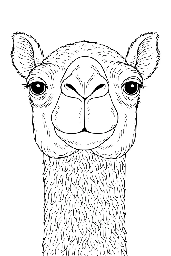 Free Camel Coloring Page - Friendly Camel Face Close-Up (Printable PDF)