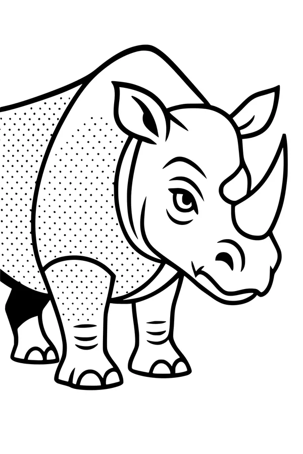 Free Rhinoceros Coloring Page - Funny Cartoon Rhino With Big Horn (Printable PDF)
