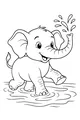 Free Elephant Coloring Page - Cute Baby Splashing Water (Printable PDF)
