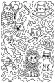 Free Cat Coloring Page - Silly Space Cats and Snacks (Printable PDF)