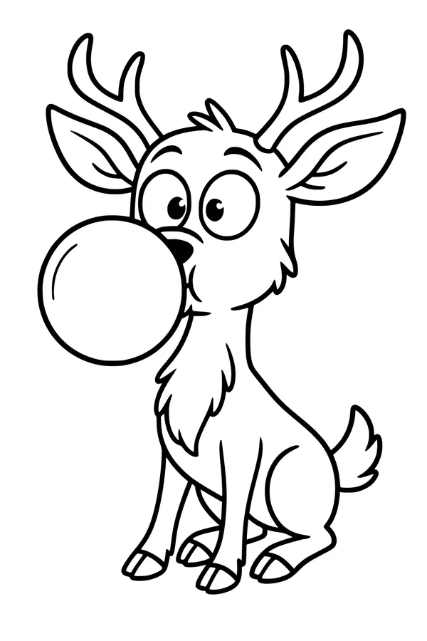 Free Deer Coloring Page - Cartoon Deer Blowing Bubble Gum (Printable PDF)