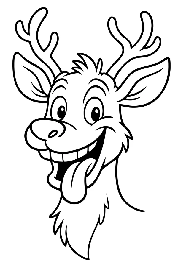 Free Deer Coloring Page - Silly Cartoon Deer With Big Antlers (Printable PDF)