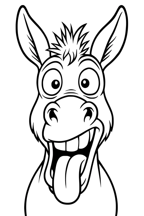 Free Donkey Coloring Page - Goofy Cartoon Face With Tongue Out (Printable PDF)