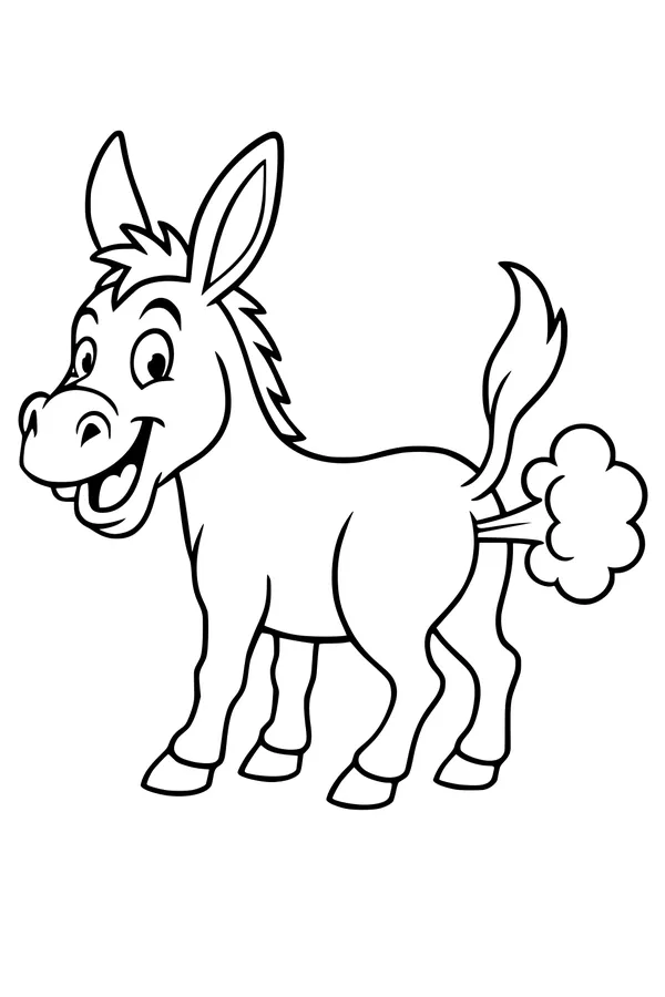 Free Donkey Coloring Page - Funny Farting Farm Donkey (Printable PDF)