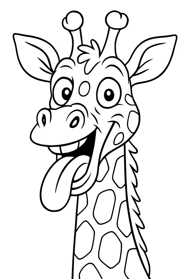 Free Giraffe Coloring Page - Goofy Cartoon With Silly Face (Printable PDF)
