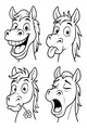 Free Horse Coloring Page - Funny Cartoon Faces With Expressions (Printable PDF)