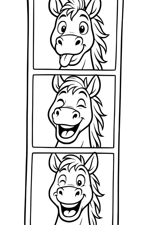 Free Horse Coloring Page - Cartoon Silly Faces Comic Strip (Printable PDF)