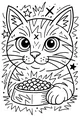 Free Cat Coloring Page - Cute Tabby With Food Bowl (Printable PDF)