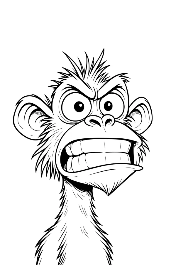 Free Monkey Coloring Page - Silly Face With Messy Fur (Printable PDF)