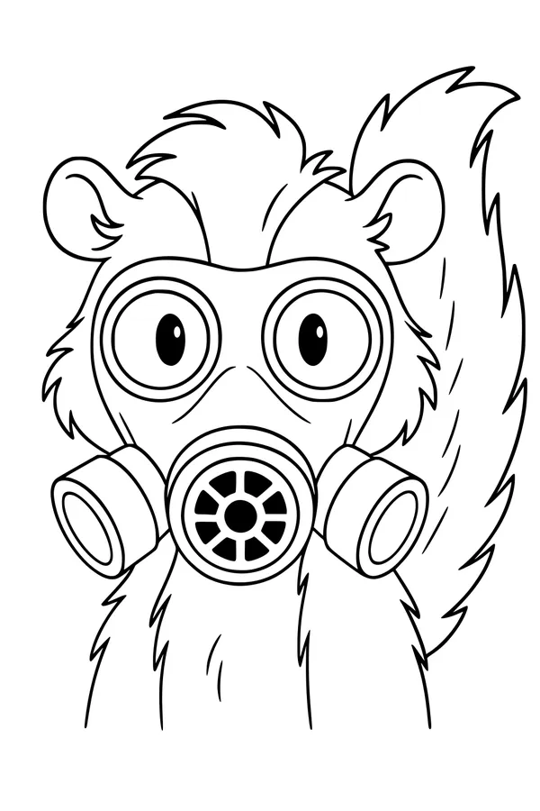 Free Skunk Coloring Page - Cute Cartoon Skunk With Gas Mask (Printable PDF)