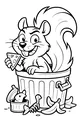 Free Squirrel Coloring Page - Funny Trash Can Pizza Snack (Printable PDF)