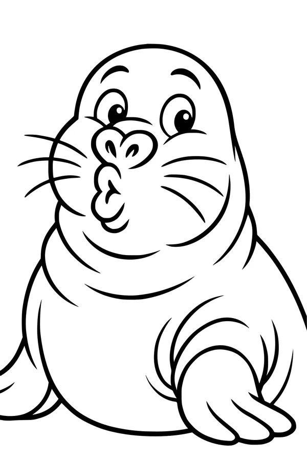 Free Walrus Coloring Page - Cute Cartoon With Puckered Lips (Printable PDF)