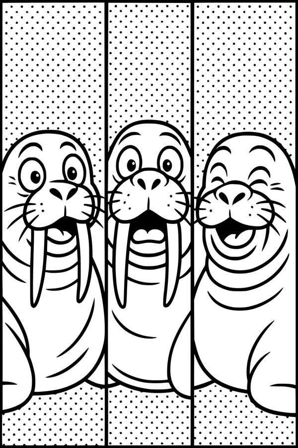 Free Walrus Coloring Page - Three Silly Cartoon Friends (Printable PDF)