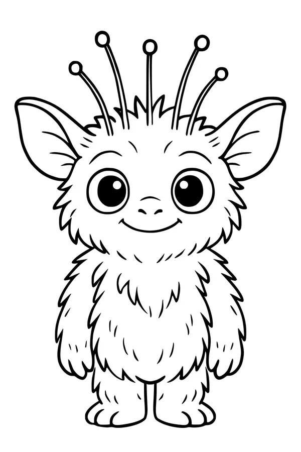 Free Alien Coloring Page - Fuzzy Four-Antenna Friend (Printable PDF)