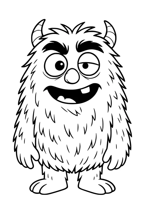 Free Monster Coloring Page - Friendly Furry Horned Creature (Printable PDF)