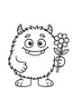 Free Monster Coloring Page - Fuzzy Friend With Daisy Flower (Printable PDF)
