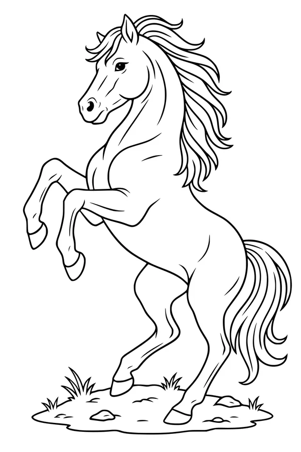 Free Horse Coloring Page - Rearing Stallion With Flowing Mane (Printable PDF)
