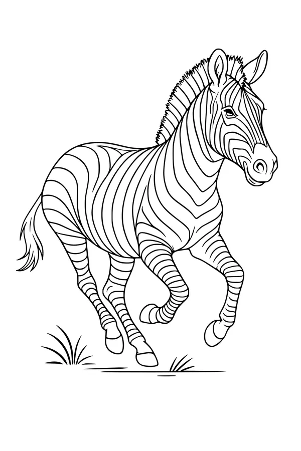 Free Zebra Coloring Page - Running Striped Zebra on the Savanna (Printable PDF)