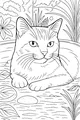 Free Cat Coloring Page - Domestic Cat Resting in Sunny Garden (Printable PDF)