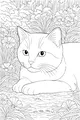 Free Cat Coloring Page - Domestic Cat in Flower Garden (Printable PDF)