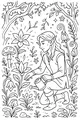 Free Elf Coloring Page - Boy Gardener in Forest Flower Garden (Printable PDF)