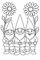 Free Garden Gnomes Coloring Page - Trio Under Tall Daisies (Printable PDF)