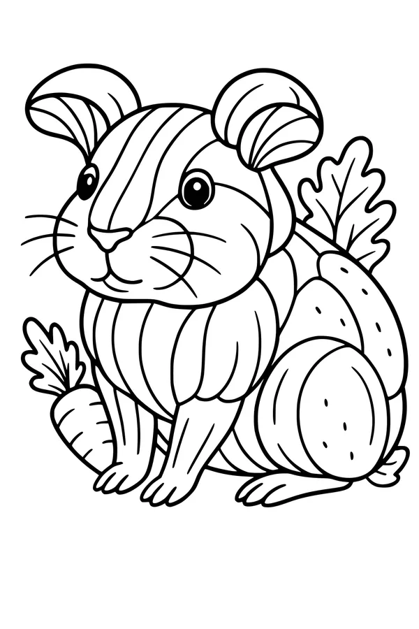 Free Guinea Pig Coloring Page - Striped Fur in Pumpkin Patch (Printable PDF)