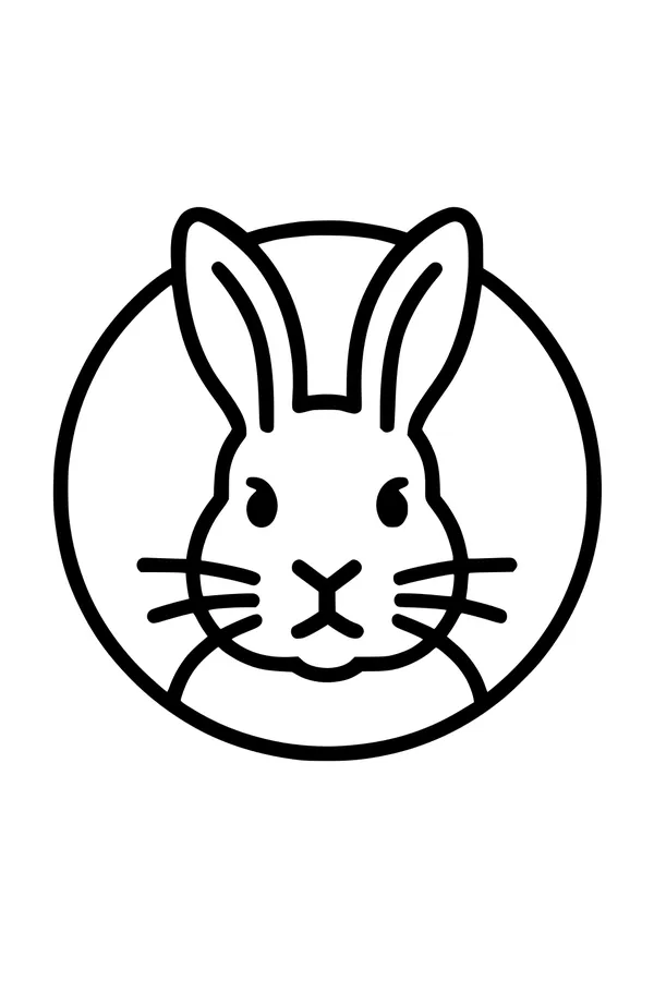 Free Rabbit Coloring Page - Simple Bunny Face in a Circle (Printable PDF)