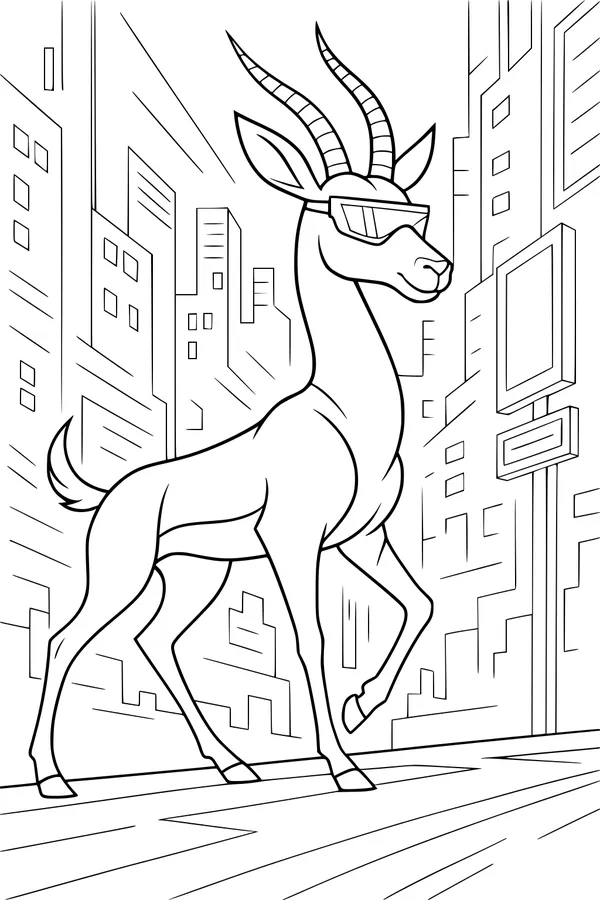 Free Gazelle Coloring Page - Cool Sunglasses in the City (Printable PDF)