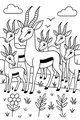 Free Gazelle Antelope Coloring Page - Family Herd on Grassy Plains (Printable PDF)