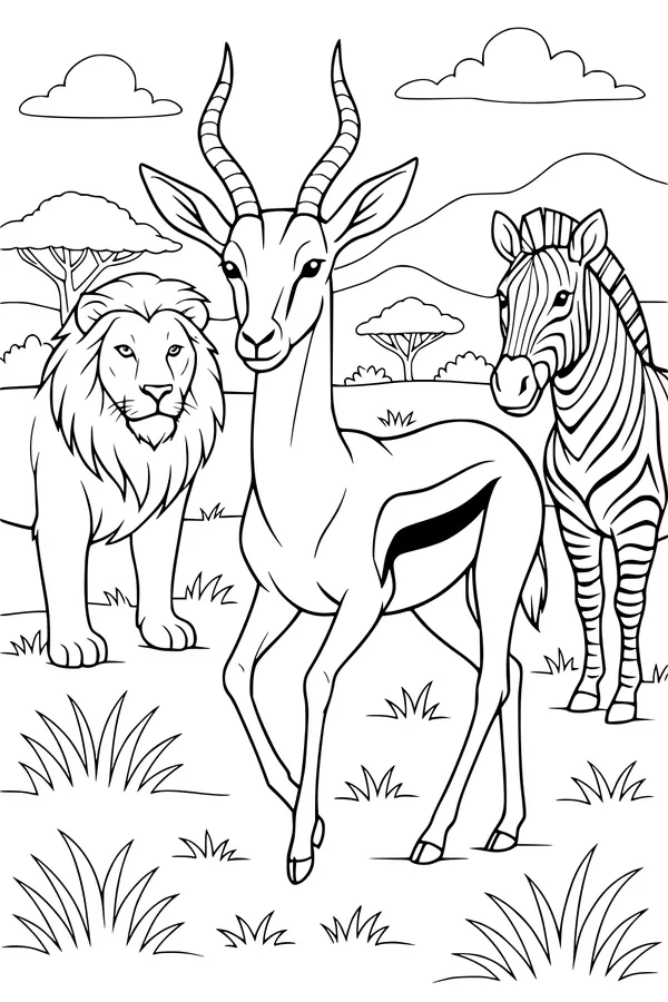 Free Gazelle Coloring Page - Savanna Friends in the Grasslands (Printable PDF)